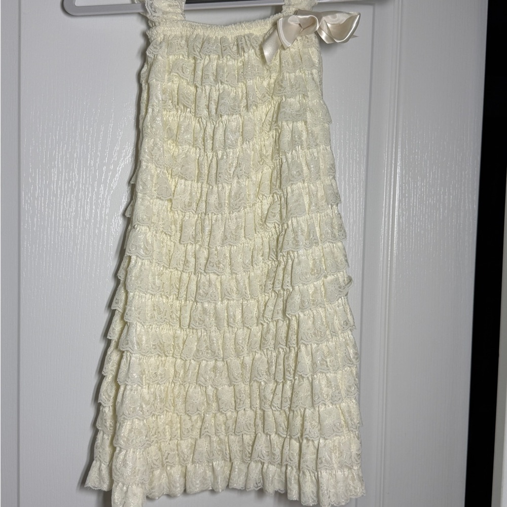 Cream Ruffled Dress with Bow